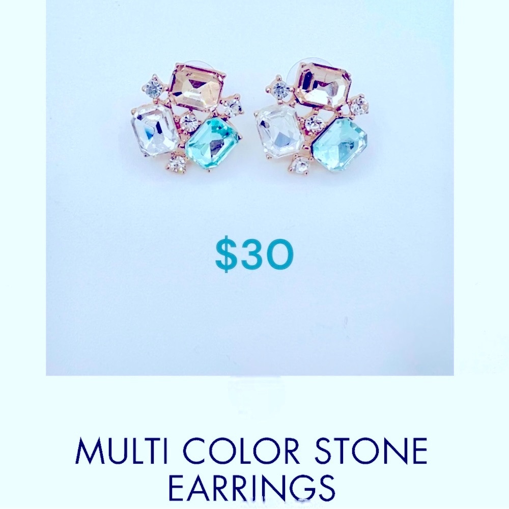 Multi-Color Stone Statement Earrings, NWT - Picture 7 of 8